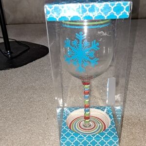 Festive Snowflake Wine Glass with Multicolor Stem